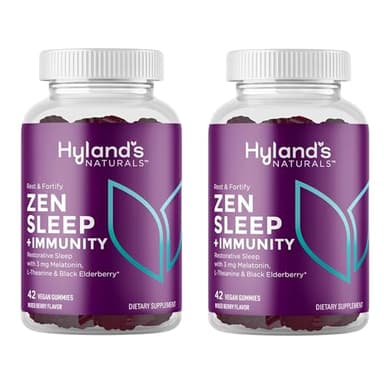 Hyland's Rest and Fortify Zen Sleep Aid and Immune Support, 42 Vegan Gummies, with Melatonin and L-Theanine for Sleep Support and Organic Black Elderberry, Vitamin C and Zinc
