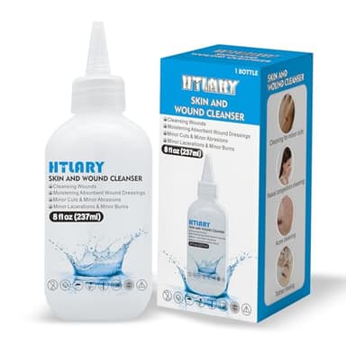 HTLARY Skin and Wound Cleanser 0.9% Saline Solution. Formulated to Manage cuts, abrasions, and Minor Burns While Providing Gentle Hydration and Preparation for Absorbent dressings
