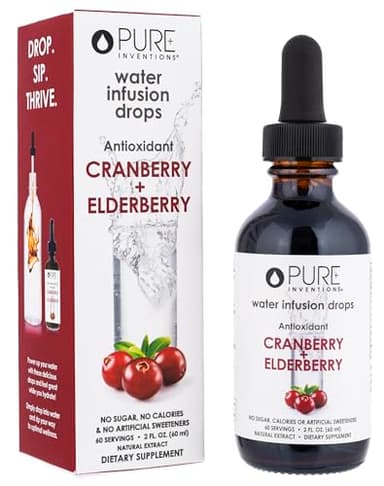 Pure Inventions Water Infusion Drops - Antioxidants, Electrolytes - No Sugar, Calories, or Artificial Sweeteners - Cranberry & Elderberry, 60 servings
