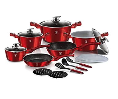 Berlinger Haus 18-Piece Cookware Set, Metallic Line Burgundy Edition