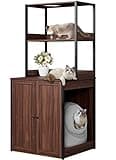 MOOLIVE Large Litter Box Enclosure Furniture for Self Cleaning Litter Box, Hidden Automatic Cat Litter Box Furniture with Shelves, Walnut