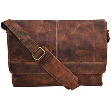 VALENCHI Leather Messenger Bag For Men, Women - 14" Leather Laptop Messenger Briefcase & Shoulder Bag - Office, Work, College, Casual - Gift For Him, Her - Father's day (Cognac Vintage)
