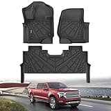 KARPAL Floor Mats Fit for 2015-2025 Ford F-150/2022-2025 F-150 Lightning SuperCrew (Rear with Fold Flat Storage), All Weather Custom Fit TPE 1st&2nd F150 Accessories Floor Liners
