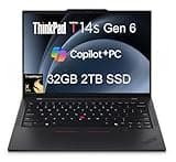 Lenovo ThinkPad T14s Gen 6 Business Laptop (14" FHD+ Anti-Glare, Snapdragon X Elite, 32GB RAM, 2TB SSD) Backlit, Fingerprint, 1080p IR Webcam, Wi-Fi 7, 3-Yr Warranty, Win 11 Pro, 2025 AI Copilot+ PC