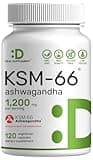 KSM 66 Ashwagandha 1,200mg with Black Pepper, 120 Veggie Capsules – Extra Strength Root Extract – High Absorption – Adaptogenic Supplements for Relaxation, Energy, & Brain Health – Non-GMO