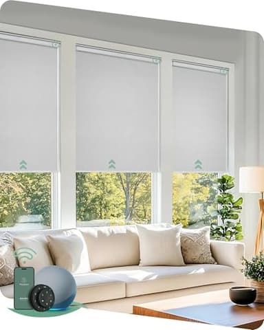 Yoolax Motorized Blinds with Remote, Blackout Smart Blinds for Windows Motorized Roller Shades, Automatic Window Shades Work with Alexa Custom Size (Blackout-Jacquard White)