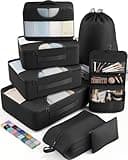 Veken 8 Set Packing Cubes for Travel Essentials, Suitcase Organizer Bags Set for Luggage, Road Trip Travel Accessories in 4 Sizes (Extra Large, Large, Medium, Small), Black