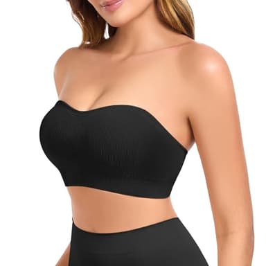 Finduself Strapless Bras for Women Non-Slip Padded Bandeau Bra Wireless Tube Top Bra Including Clear Straps