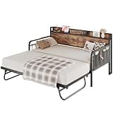 LIKIMIO Twin Daybed with Trundle Bed, Storage Headboard with Charging Station, Sofa Day Bed with Strong Supports for Living Room, Bedroom, and Guest Room, Industrial Brown