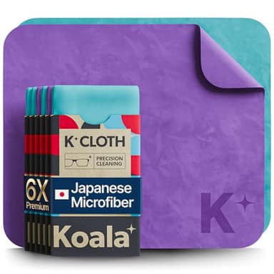 Koala Lens Cleaning Cloth | Japanese Microfiber | Glasses Cleaning Cloths | Eyeglass Lens Cleaner | Eyeglasses, Camera Lens, VR/AR Headset, and Screen Cleaning | Blue & Purple (Pack of 6)