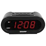 SHARP Digital Alarm with AccuSet - Automatic Smart Clock, Never Needs Setting - Great for Seniors, Kids, and Everyone who Doesn't Want to Set a Clock! Black Case with Red LEDs