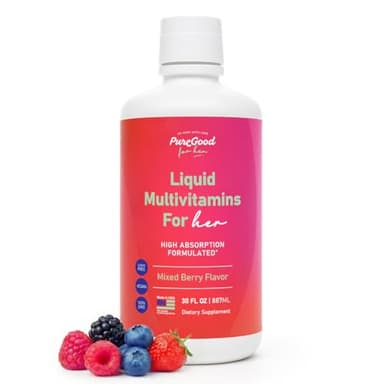 PureGood Women’s Liquid Multivitamin | 70+ Nutrients, Superfoods & Omegas | High Absorption Daily Supplement | Vegan, Non-GMO, Sugar Free | Mixed Berry Flavor | Made in USA