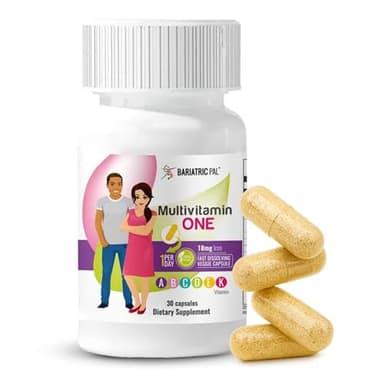 BariatricPal Multivitamin ONE 1 per Day! Bariatric Multivitamin Capsule with 18 mg of Iron | Easy to Swallow Capsule | Vitamin for Bariatric Surgery Patients | 30 Count (1 Month Supply)