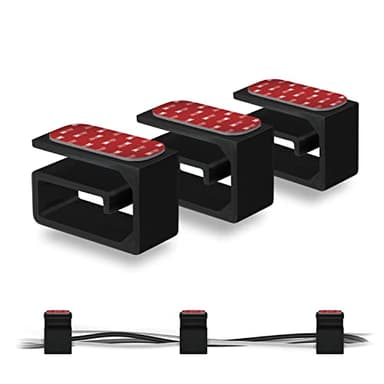 3pc VHB Adhesive Cable Organizer Holder, for Heavy Cables, PC Cords & Wires with Strong Adhesive, Under Desk Mount Management - Small (Black)