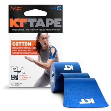 KT Tape, Original Cotton, Elastic Kinesiology Athletic Tape, 16’ Uncut Roll, Blue