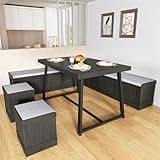 Corner Dining Table Set with Storage Bench and Storage Stool,47 Inch Rustic Brown Breakfast Nook Table Set with Banquette Seating,6 Piece Dining Table Set Corner Booth for Kitchen and Dining Room