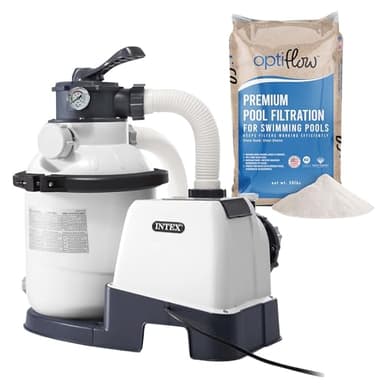 Intex 26643EG Krystal Clear 1500GPH Sand Filter Pump for Above Ground Pools Bundled with OptiFlow Premium Pure Silica Filter Sand, 50 lb Bag