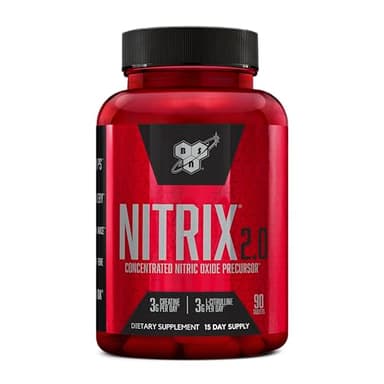 BSN NITRIX 2.0, Workout Supplement, Nitric Oxide Precursors, 3g Creatine, 3g L Citrulline, L-Citrulline, Supports Workout Performance, Pumps, Muscle Recovery and Endurance, 90 Tablets, 30 Servings