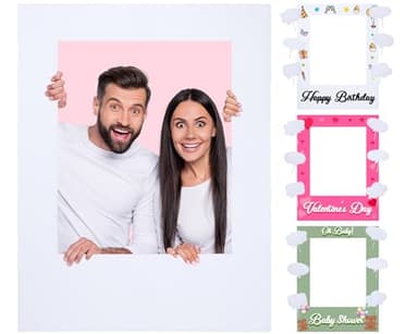 32 x 24 inch Blank Photo Booth Props DIY Happy Birthday Party Supplies Writable Picture Frame with Speech Bubble Signs Photo Booth Props for Valentine's Day Wedding Birthday Baby Shower Party Favors
