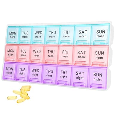 Large Weekly Pill Organizer 3 Times A Day,Travel Pill Cases ，Moisture-Proof 7 Day Pill Contaner,Medicine Pill Organizer, Portable for Pills Vitamin Fish Oil Supplements