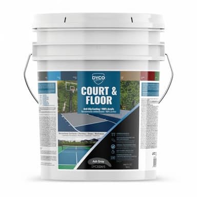 DYCO Court & Floor Anti-Slip Coating - Slip-Resistant Pavement, Cement & Concrete Paint for Pickleball, Tennis & Basketball Courts, Exceeds ADA Standards for Safety Areas (Ash Gray, 5 Gallons)