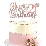 1 PCS Happy 21st Birthday Cake Topper Glitter Cheers to 21 Years Birthday Cake Pick 21 Fabulous Cake Decoration for Happy 21st Birthday Theme Party Decorations Supplies Rose Gold