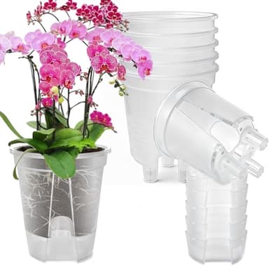 Cdd's Path Large Naked Root Planter Self Watering Pots Set with Holes for Indoor/Outdoor Plants, Planter Pot with Watering Hole/Reservior and Air Pipes (Clear, 8 inch-5 Pack)