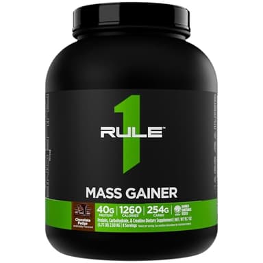 Rule1 Mass Gainer - High-Calorie Weight Gain Formula with 1,220+ Calories, 250g+ Complex Carb Blend, 40g All-Whey Protein Per Serving (8 Servings, Chocolate Fudge)