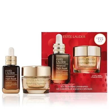 Estée Lauder Youth Keepers Unwrapped: Lift + Firm + Glow 2-Piece Skincare Gift Set | Includes Full-Size Advanced Night Repair Serum 1 Fl Oz & Revitalizing Supreme+ Moisturizer 1 Ounce