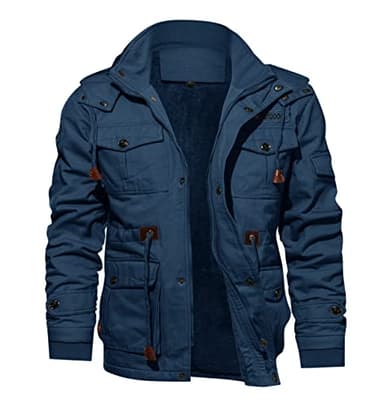 TACVASEN Mens Winter Jackets Coats for Men Cold Weather Fleece Jackets Winter Coats with Hood Denim Blue L