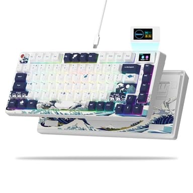 Womier SK80 75% Keyboard with Color Multimedia Display Mechanical Gaming Keyboard, Wired Hot Swappable Gasket Mount RGB Custom Key Board, Pre-lubed Stabilizer for Mac/Win, White Kanagawa