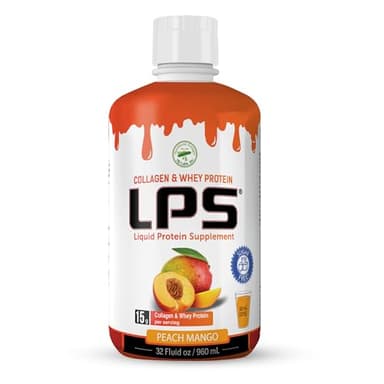 Lps Liquid Collagen & Whey Protein Supplement - Sugar-Free, Dye-Free, Non-Gmo Drink - Hydrolyzed Collagen & Whey Peptides Promotes Healthy Skin & Hair For Men & Women, Peach Mango, 32 Fl Oz
