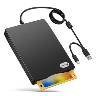 Floppy Disk Reader, External USB 2.0 & Type C Floppy Disc Reader, Portable 3.5 inch 1.44 MB Floppy Disk Drive for PC Laptop and Desktop with Windows 11/10/8/7/XP, Not Compatible with Mac and Chrome