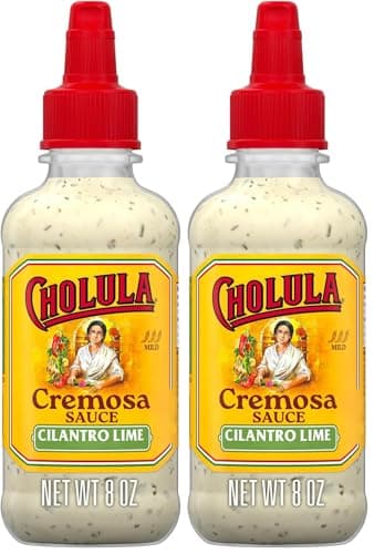 Cholula Cremosa Sauce,Cilantro Lime,Mild Heat,Creamy Squeezable Topping for Tacos,Enchiladas,Soup,Tostadas,Eggs and More,8 fl oz,(Pack of 2)