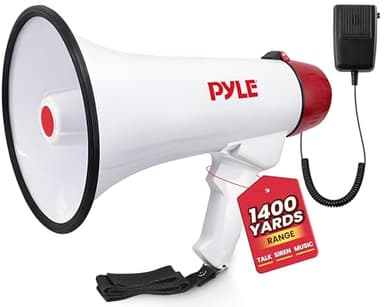 Pyle Megaphone Speaker PA Bullhorn W Built-in Siren - Adjustable Volume, 1400 Yard Range - Ideal for Football, Soccer, Baseball, Hockey, Basketball Cheerleading Fans, Coaches, Safety Drills (PMP40)