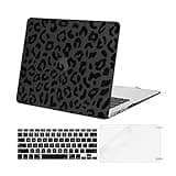 MOSISO Compatible with MacBook Air 13 inch Case (Models: A1369 & A1466, Older Version 2010-2017 Release), Plastic Leopard Grain Hard Shell Case & Keyboard Cover Skin & Screen Protector, Black