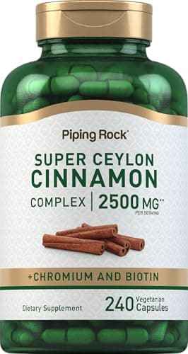 Piping Rock Super Ceylon Cinnamon Complex Capsules | 240 Powder Pills | Extract Supplement with Chromium and Biotin | Vegetarian, Non-GMO, Gluten Free