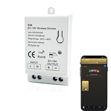 Zigbee 3.0 0/1-10V LED Dimming Controller Timing Auto Switch Functions. Compatible with Tuya Zigbee 3.0 Hub, SmartThings, Echo Plus, and Z2mqtt. Home Assistant for 0-10V / 1-10V dimmable LED Drivers