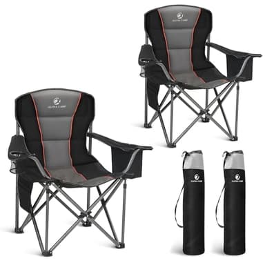 LET'S CAMP Folding Camping Chair Oversized Heavy Duty Padded Outdoor Chair with Cup Holder Storage and Cooler Bag, 450 LBS Weight Capacity, Thicken 600D Oxford,2 Pack