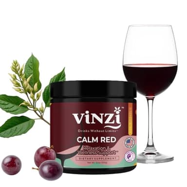 Vinzi Non-Alcoholic Calm Drink Mix – Wine Alternative Ritual with Ashwagandha, L-Theanine & Vitamins, Zero Alcohol, Sober-Curious Wellness Mocktail, 8oz (20 Servings)