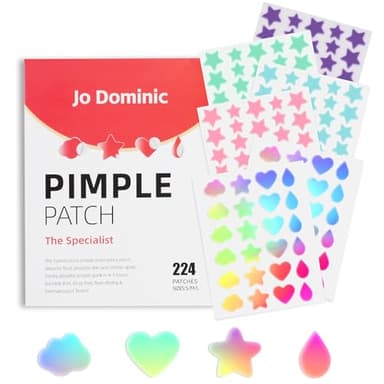 Jo Dominic 224 Counts Cute & Fashion Stars Pimple Patches for Face, Hydrocolloid Acne Patches, Zits Absorbing Patch, Covering Zits and Blemishes with Salicylic Acid, Tea Oil & Centella, Cruelty Free