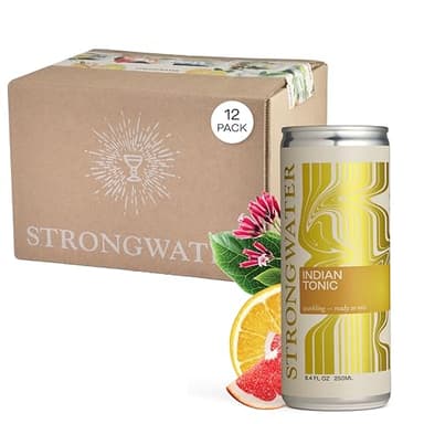 Strongwater Sparkling Indian Tonic Water - 12 Pack Cans (8.4 Fl Oz Each) - Premium Mixer with Quinine, Rocky Mountain Water & Botanicals - No Added Preservatives, Zero Sugar