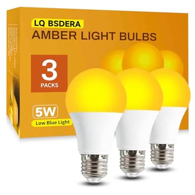 LQ BSDERA 1800K Amber Light Bulbs for Sleep, 5W Blue Light Free Light Bulbs, Promote Melatonin Production, Relieve Stress, Assisting Sleep, a19 Amber Night Light qith E26/E27 Base for Most Lamps, 3PK