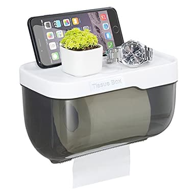 Cenbee Toilet Paper Holder - Wall Mounted Waterproof Bathroom Roll Holder,Multifunction Dispenser Cat Proof No Drilling (Grey)