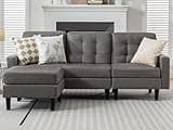 VECELO Convertible Sectional Sofa, Modern Linen Fabric L-Shaped Couch with Reversible Chaise for Living Room/Apartment/Office, Grey
