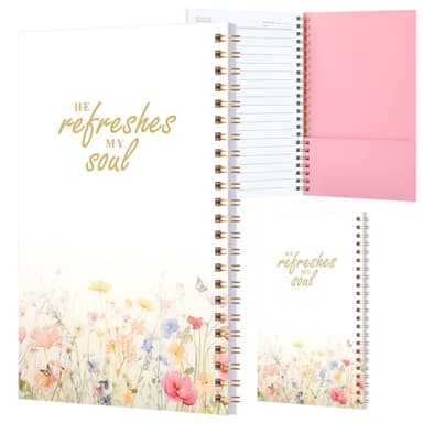 Lewtemi 1 Pcs 8"x5" Small Left Handed Notebook Christian Hardcover Notebook Wire Bound Mini Lined Notebook Aesthetic Spiral Journal 50 Sheets Ruled for College Subject Office (Pink, Floral Pattern)