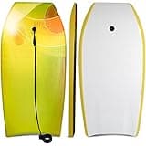 RAYWER Body Board Lightweight with EPS Core, HDPE Slick Bottom , Leash & Adjustable Wrist Rope, Great Surfing for Kids and Adults (Yellow, 33-INCH)