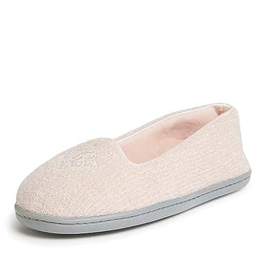 Dearfoams Women's Rebecca Lightweight Cozy Memory Foam Closed Back Slipper with Wide Widths, Dusty Pink Chenille, 7-8