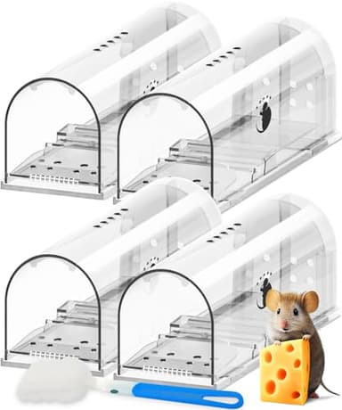 Motel Mouse Humane No Kill Live Catch and Release Mouse Traps, Reusable with Cleaning Brush - 4 Pack