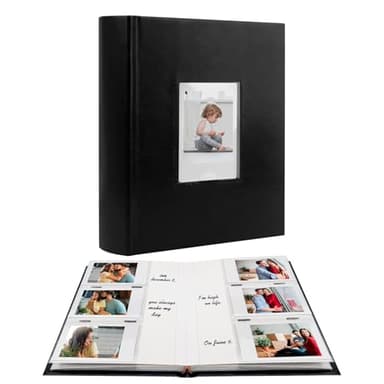 Photo Album for Fujifilm Instax Mini Camera, Photo Album for Polaroid, Leather Cover, 180 Pockets 2x3 with Writing Space for Instax Mini 12 11 9 40 8 7 Evo LiPlay Instant Camera (Black)